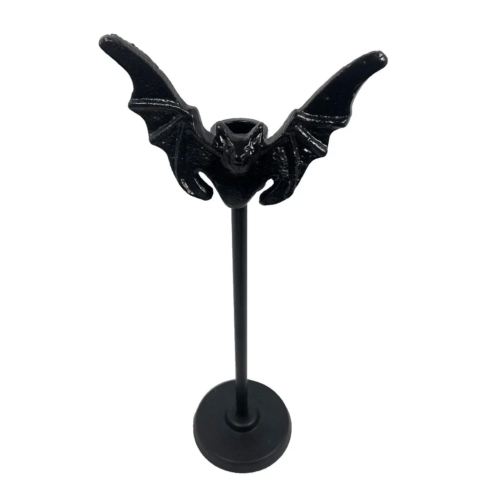 Black Bat Taper Candle Holder Gothic Halloween Decor Cast Metal 12.75